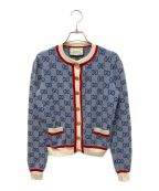 GUCCIグッチ）の古着「GGジャガードカーディガン」｜ブルー×レッド
