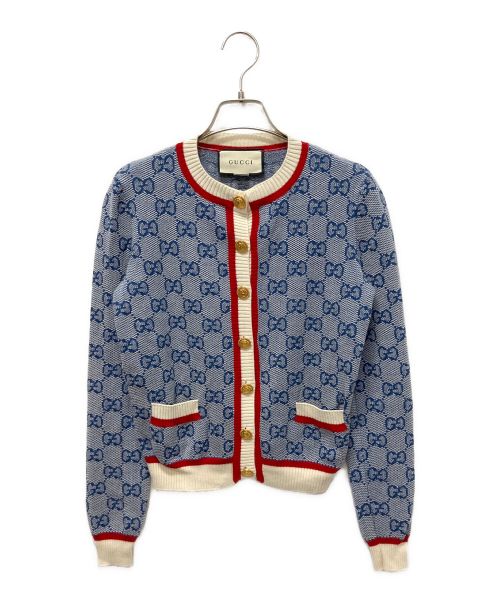 GUCCI（グッチ）GUCCI (グッチ) GGジャガードカーディガン ブルー×レッド サイズ:XSの古着・服飾アイテム