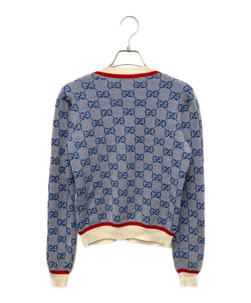 GUCCI（グッチ）GUCCI (グッチ) GGジャガードカーディガン ブルー×レッド サイズ:XSの古着・服飾アイテム