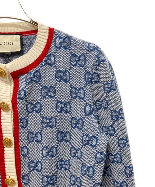 GUCCI（グッチ）GUCCI (グッチ) GGジャガードカーディガン ブルー×レッド サイズ:XSの古着・服飾アイテム