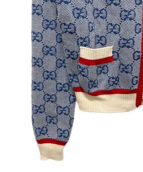 GUCCI（グッチ）GUCCI (グッチ) GGジャガードカーディガン ブルー×レッド サイズ:XSの古着・服飾アイテム