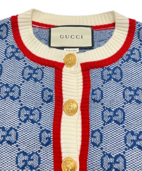 GUCCI（グッチ）GUCCI (グッチ) GGジャガードカーディガン ブルー×レッド サイズ:XSの古着・服飾アイテム