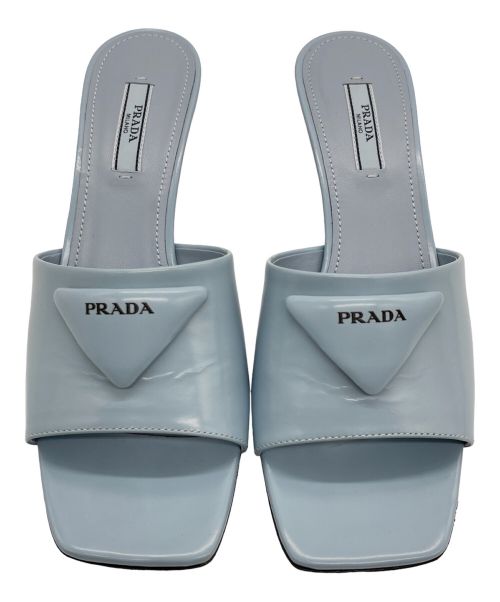 PRADA（プラダ）PRADA (プラダ) Brushed leather heeled slides スカイブルー サイズ:38の古着・服飾アイテム