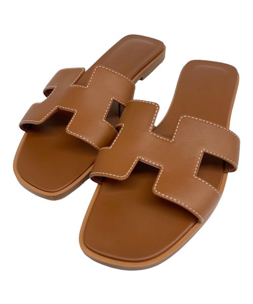 HERMES（エルメス）HERMES (エルメス) オラン Hロゴ レザー サンダル ブラウン サイズ:37の古着・服飾アイテム