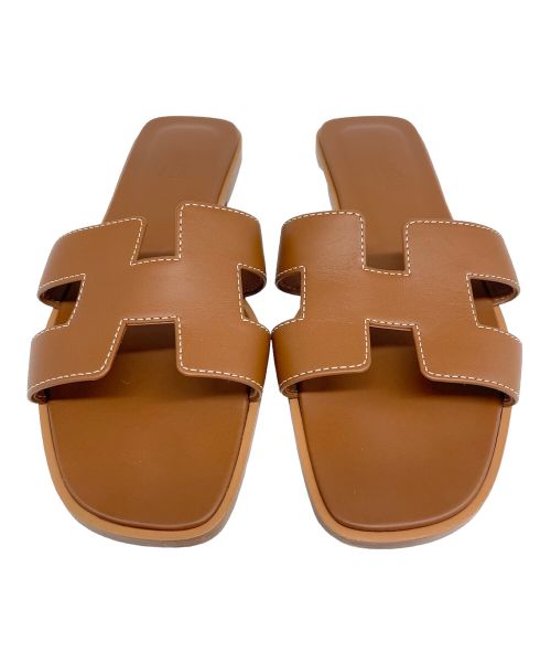 HERMES（エルメス）HERMES (エルメス) オラン Hロゴ レザー サンダル ブラウン サイズ:37の古着・服飾アイテム