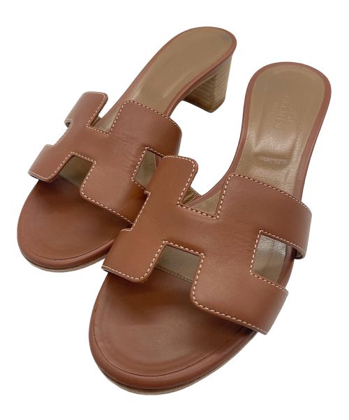 HERMES（エルメス）HERMES (エルメス) オアジス Hロゴ レザー ミュール ブラウン サイズ:36の古着・服飾アイテム