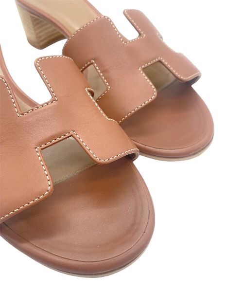 HERMES（エルメス）HERMES (エルメス) オアジス Hロゴ レザー ミュール ブラウン サイズ:36の古着・服飾アイテム