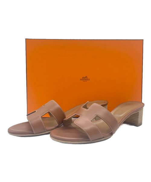 HERMES（エルメス）HERMES (エルメス) オアジス Hロゴ レザー ミュール ブラウン サイズ:36の古着・服飾アイテム