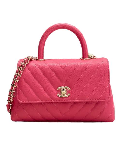 CHANEL（シャネル）CHANEL (シャネル) Vステッチチェーンショルダーバッグ ピンクの古着・服飾アイテム