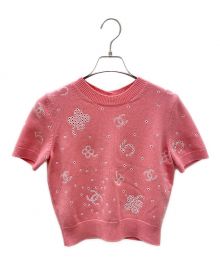 CHANEL（シャネル）の古着「ココマーク クローバー アイコン ココボタン 半袖 ニット」｜ピンク