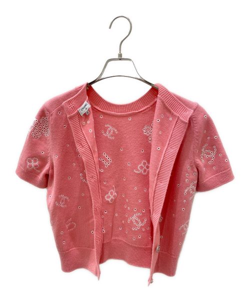 CHANEL（シャネル）CHANEL (シャネル) ココマーク クローバー アイコン ココボタン 半袖 ニット ピンク サイズ:34の古着・服飾アイテム