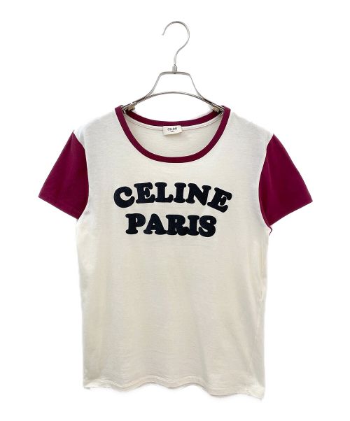 CELINE（セリーヌ）CELINE (セリーヌ) フロックロゴTシャツ アイボリー×レッド サイズ:XSの古着・服飾アイテム
