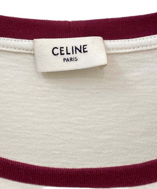 CELINE（セリーヌ）CELINE (セリーヌ) フロックロゴTシャツ アイボリー×レッド サイズ:XSの古着・服飾アイテム
