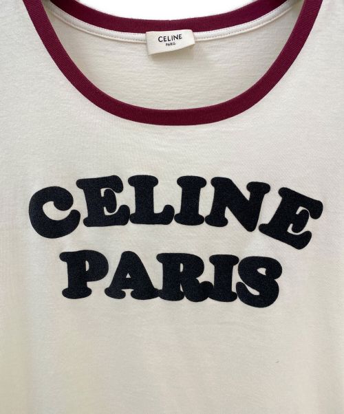 CELINE（セリーヌ）CELINE (セリーヌ) フロックロゴTシャツ アイボリー×レッド サイズ:XSの古着・服飾アイテム