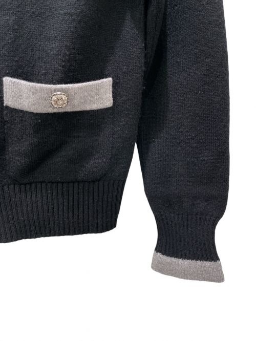 CHANEL（シャネル）CHANEL (シャネル) 100% cashmere knit cardigan ブラック×グレー サイズ:38の古着・服飾アイテム