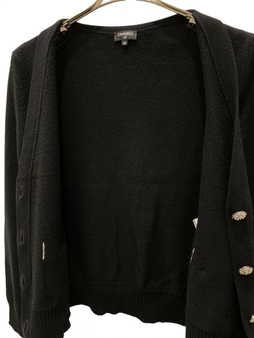 CHANEL（シャネル）CHANEL (シャネル) 100% cashmere knit cardigan ブラック×グレー サイズ:38の古着・服飾アイテム