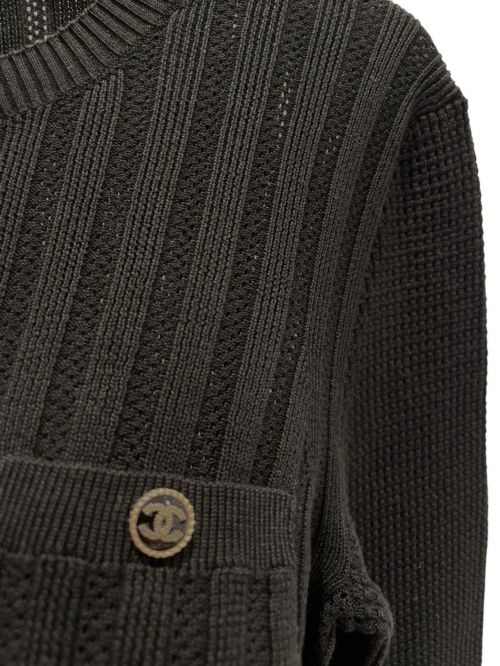 CHANEL（シャネル）CHANEL (シャネル) Coco Button Knit Cardigan ブラック サイズ:36の古着・服飾アイテム