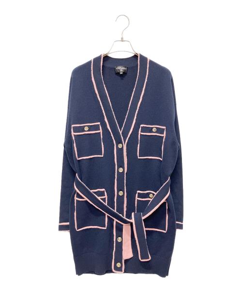 CHANEL（シャネル）CHANEL (シャネル) P70 21SS No.5 cashmere long cardigan カシミヤ ココボタン ロングカーディガン ネイビー×ピンク サイズ:38の古着・服飾アイテム