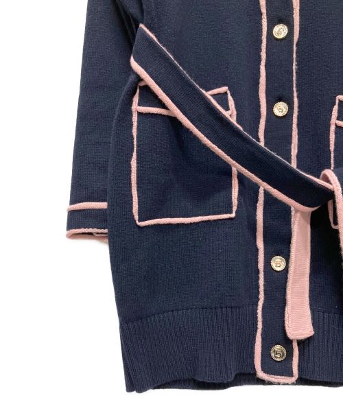 CHANEL（シャネル）CHANEL (シャネル) NO.5ベルテッドロングカーディガン ネイビー×ピンク サイズ:38の古着・服飾アイテム