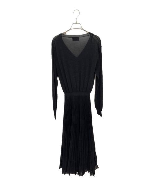 PRADA（プラダ）PRADA (プラダ) ロゴ刺繍ラメニットワンピース ブラック サイズ:36Sの古着・服飾アイテム