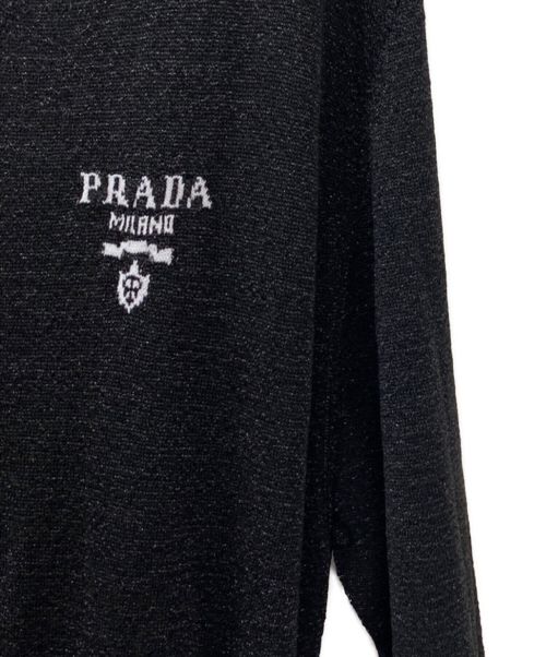 PRADA（プラダ）PRADA (プラダ) ロゴ刺繍ラメニットワンピース ブラック サイズ:36Sの古着・服飾アイテム