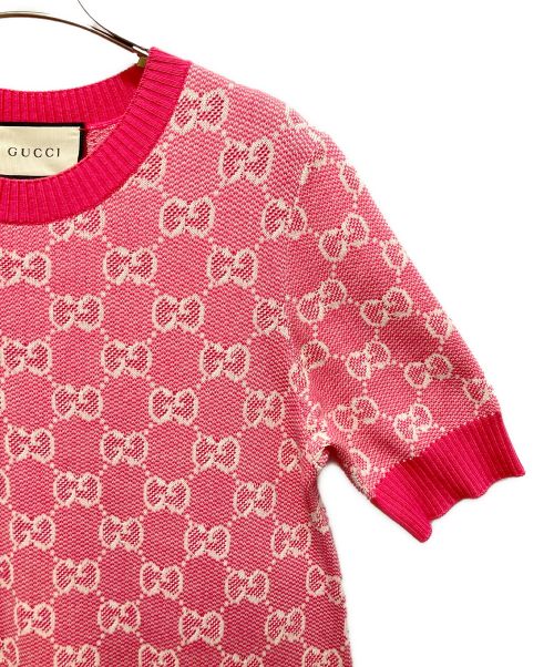 GUCCI（グッチ）GUCCI (グッチ) GGジャカードコットンニット ピンク サイズ:Mの古着・服飾アイテム
