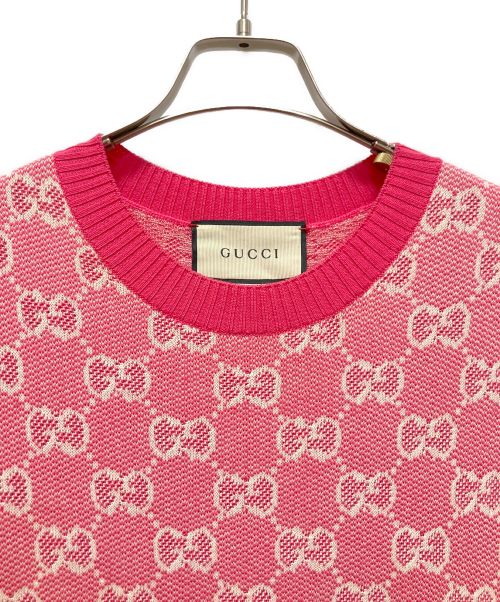 GUCCI（グッチ）GUCCI (グッチ) GGジャカードコットンニット ピンク サイズ:Mの古着・服飾アイテム
