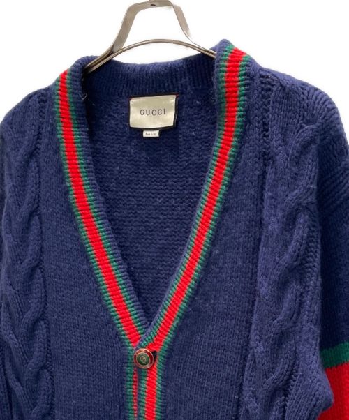 GUCCI（グッチ）GUCCI (グッチ) オーバーサイズ ケーブルニット カーディガン ネイビー サイズ:Sの古着・服飾アイテム