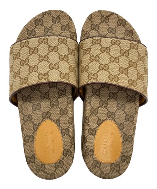 GUCCI（グッチ）GUCCI (グッチ) GGキャンバス メンズ スライドサンダル ブラウン サイズ:8の古着・服飾アイテム