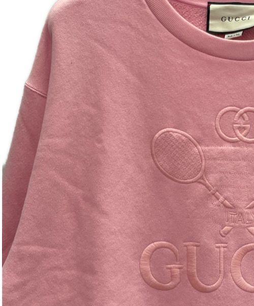 GUCCI（グッチ）GUCCI (グッチ) テニス ロゴ 刺繍 スウェット プルオーバー ピンク サイズ:Sの古着・服飾アイテム