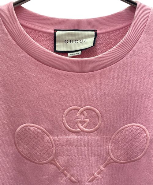 GUCCI（グッチ）GUCCI (グッチ) テニス ロゴ 刺繍 スウェット プルオーバー ピンク サイズ:Sの古着・服飾アイテム