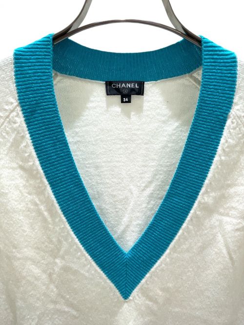 CHANEL（シャネル）CHANEL (シャネル) ロゴVネックニット ホワイト×ブルー サイズ:34の古着・服飾アイテム
