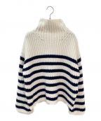 MYLANマイラン）の古着「Cashmere High Neck Border Knit Top」｜ホワイト×ネイビー
