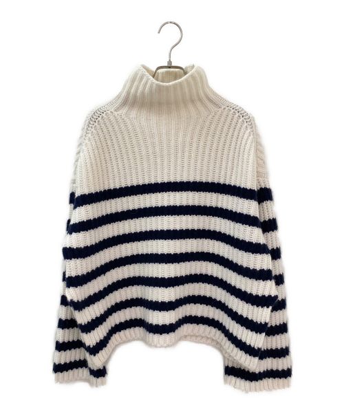 MYLAN（マイラン）MYLAN (マイラン) Cashmere High Neck Border Knit Top ホワイト×ネイビー サイズ:Freeの古着・服飾アイテム