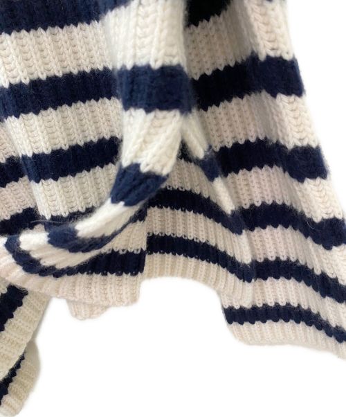 MYLAN（マイラン）MYLAN (マイラン) Cashmere High Neck Border Knit Top ホワイト×ネイビー サイズ:Freeの古着・服飾アイテム