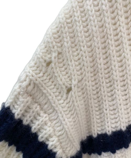MYLAN（マイラン）MYLAN (マイラン) Cashmere High Neck Border Knit Top ホワイト×ネイビー サイズ:Freeの古着・服飾アイテム