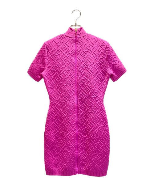 FENDI（フェンディ）FENDI (フェンディ) SKIMS ロゴ総柄モックネックワンピース パープル サイズ:40の古着・服飾アイテム