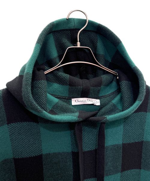 Christian Dior（クリスチャン ディオール）Christian Dior (クリスチャン ディオール) カシミヤ混 半袖ニット パーカー ブラック×グリーン サイズ:36の古着・服飾アイテム
