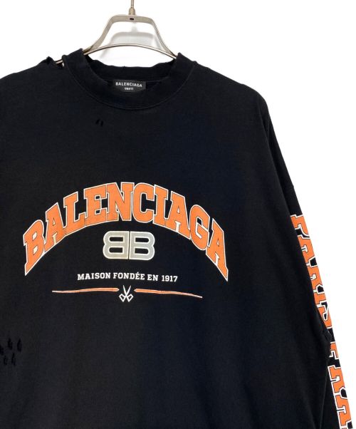 BALENCIAGA（バレンシアガ）BALENCIAGA (バレンシアガ) ロゴクラッシュ加工ロングスリーブTシャツ ブラック サイズ:Lの古着・服飾アイテム