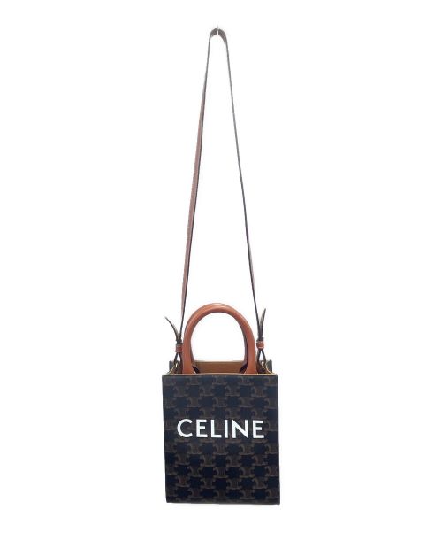 CELINE（セリーヌ）CELINE (セリーヌ) ミニ バーティカル トリオンフ キャンバス CELINE カバ ブラウン サイズ:mini/ミニの古着・服飾アイテム