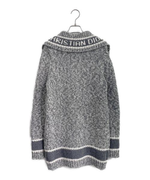 Christian Dior（クリスチャン ディオール）Christian Dior (クリスチャン ディオール) ネックロゴニットカーディガン グレー サイズ:36の古着・服飾アイテム