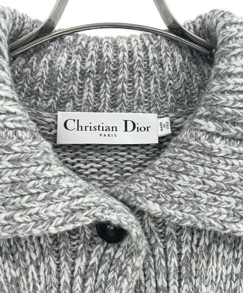 Christian Dior（クリスチャン ディオール）Christian Dior (クリスチャン ディオール) ネックロゴニットカーディガン グレー サイズ:36の古着・服飾アイテム