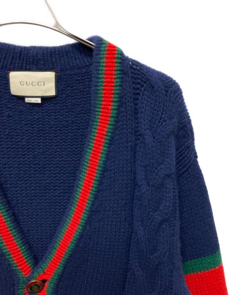 GUCCI（グッチ）GUCCI (グッチ) オーバーサイズ ケーブルニット カーディガン ネイビー サイズ:Sの古着・服飾アイテム