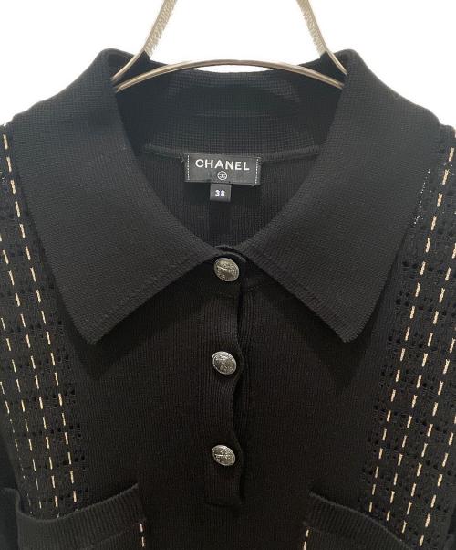 CHANEL（シャネル）CHANEL (シャネル) サマーニットワンピース ブラック×ベージュ サイズ:38の古着・服飾アイテム
