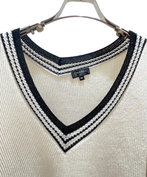 CHANEL（シャネル）CHANEL (シャネル) シルク混チルデンニット アイボリー×ブラック サイズ:34の古着・服飾アイテム
