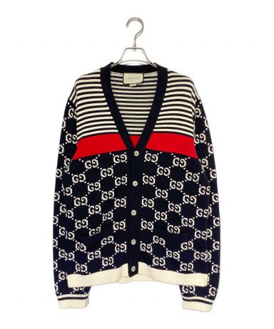 中古・古着通販】GUCCI (グッチ) GGストライプカーディガン ネイビー