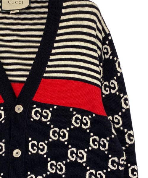 GUCCI（グッチ）GUCCI (グッチ) GGストライプカーディガン ネイビー サイズ:Lの古着・服飾アイテム