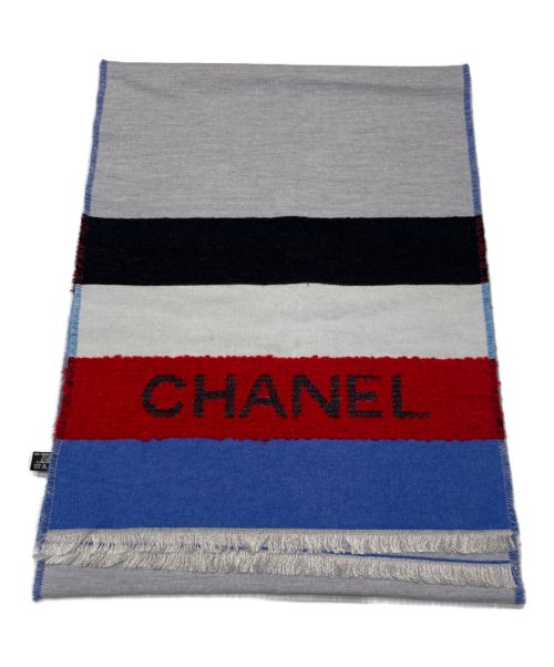 CHANEL（シャネル）CHANEL (シャネル) シルク混ストール スカイブルー×ブラック×レッドの古着・服飾アイテム