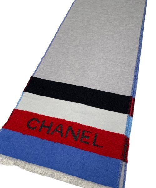 CHANEL（シャネル）CHANEL (シャネル) シルク混ストール スカイブルー×ブラック×レッドの古着・服飾アイテム
