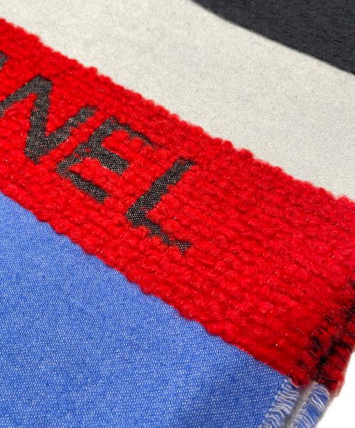 CHANEL（シャネル）CHANEL (シャネル) シルク混ストール スカイブルー×ブラック×レッドの古着・服飾アイテム
